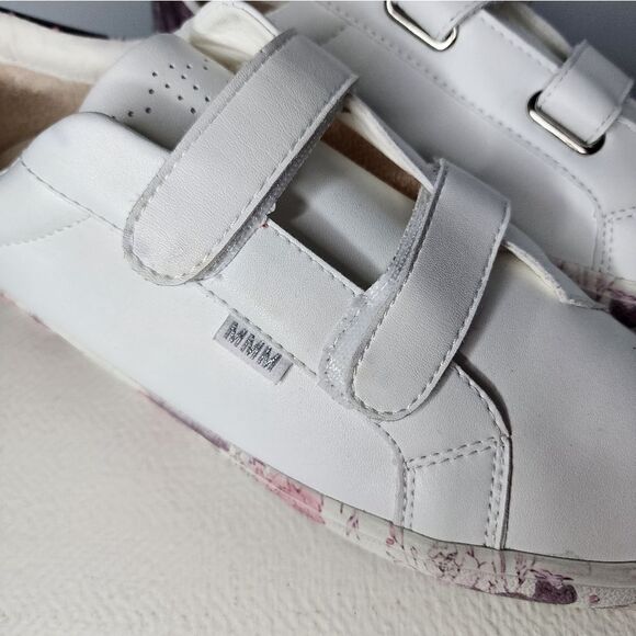 MMM white leather floral sole women’s shoes size 10 hook and loop closure - Picture 2 of 6